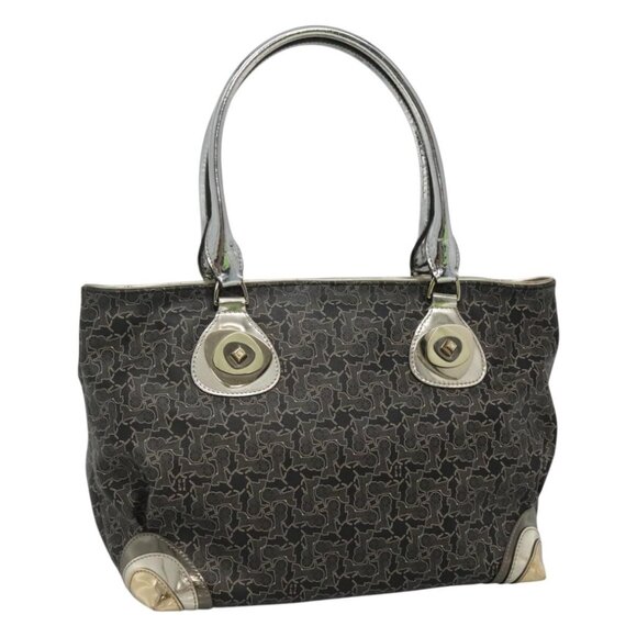 CELINE Horse Carriage Tote Bag PVC Leather Black Silver Auth hk2070 - Picture 1 of 16